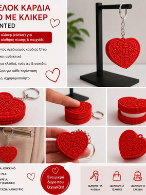 Oreo Heart Keychain 3D Printed new, red with clicker
