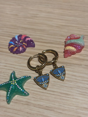 Hoop earrings with blue eye charm, like new, boho summer style