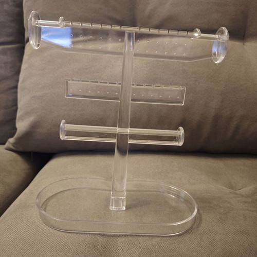 Plastic jewelry organizer stand like new, transparent