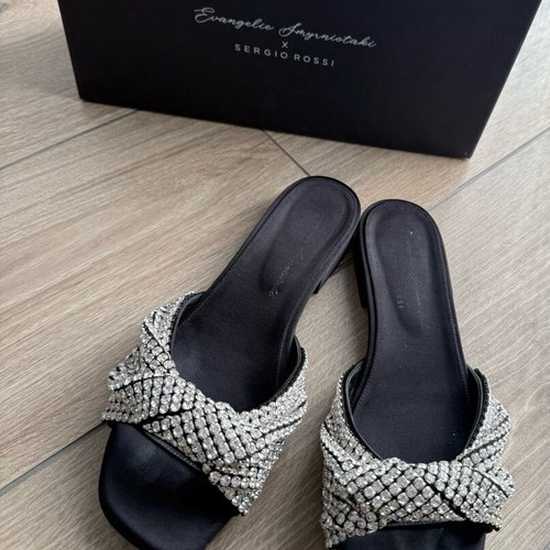 Sergio Rossi flat sandals used, black and silver