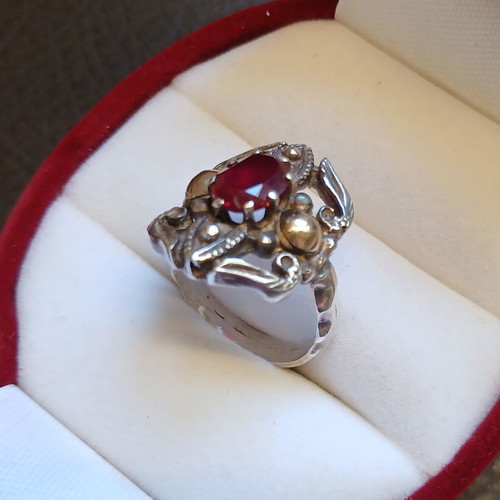 Silver gold ring with ruby, like new