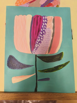 Abstract painting flower handmade 28x35