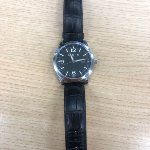 Links of London watch like new with black leather strap unisex