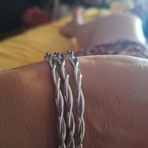 Bracelet set of 3 braided silver steel bangles new