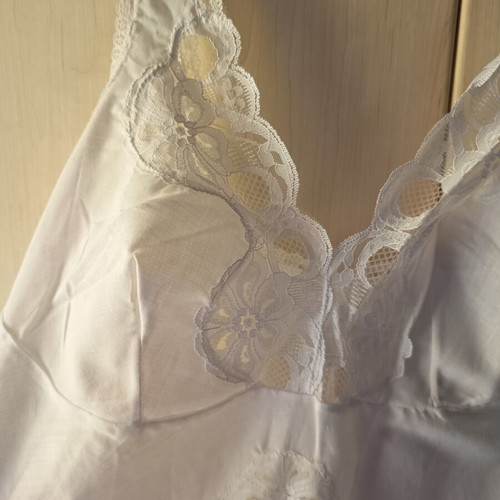 Vintage 60s White Slip Dress with Lace Bust and Hem, New