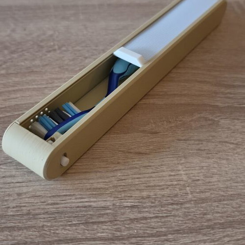 Toothbrush sliding travel case with lock new, beige PLA plastic