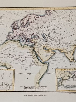 1923 Επιχρωματισμένη ατσαλογραφία χάρτης του αρχαίου γνωστού κόσμου μεταχειρισμένη