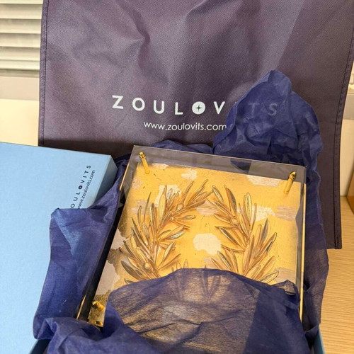 Zoulovits handmade olive wreath natural dipped in 24K gold new