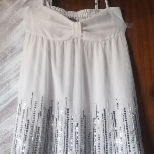 Bershka Long White Tunic with Sequins and Beads, Like New, Size M