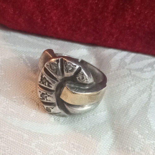Silver-gold ring 950 585 with diamonds used