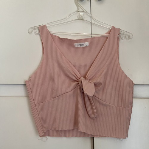 Pink crop top like new, sleeveless with front tie design, size M