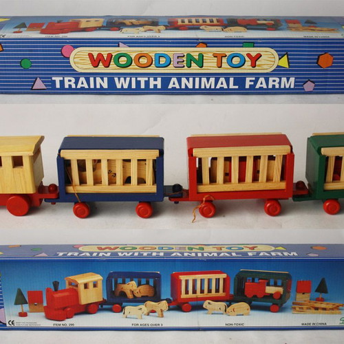 Wooden train with animal wagons Nilco 60cm vintage 90's new