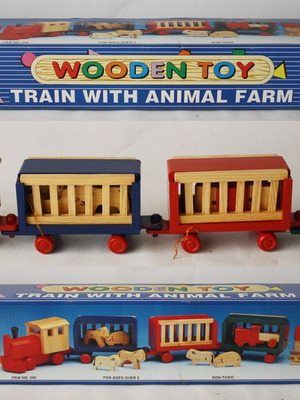 Wooden train with animal wagons Nilco 60cm vintage 90's new