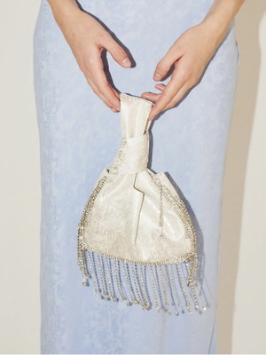 Eiko_ai Tins bag silver metallic mini handbag with crystal fringes