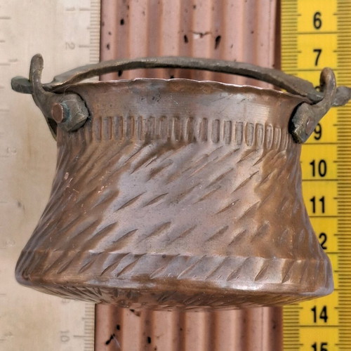 Copper miniature bucket used with hammered finish and metal handle