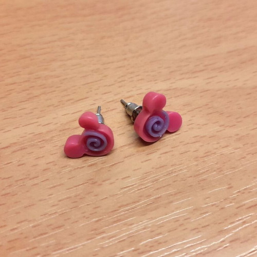 Mickey Mouse stud earrings fuchsia-purple, new, pair