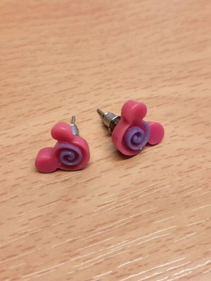 Mickey Mouse stud earrings fuchsia-purple, new, pair