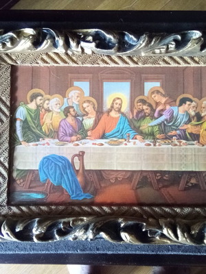 Sacred image on canvas with wooden frame "The Last Supper" like new