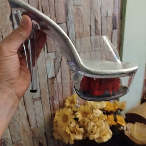 Silver high heel sandal new with stiletto heel and rose details