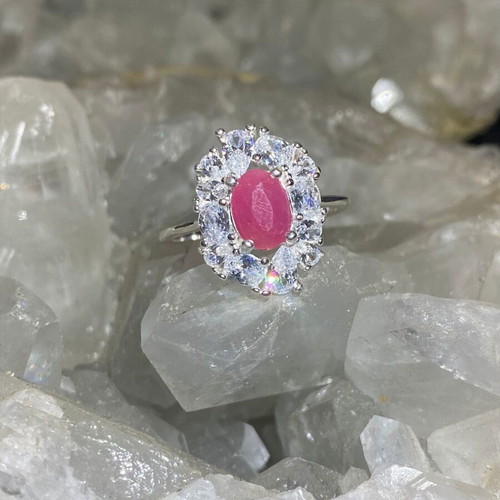 Silver ring with natural ruby and moissanite, new
