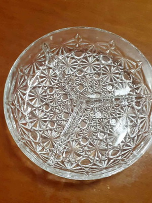 Vintage Glass Serving Tray Daisy and Button 3-Section Like New