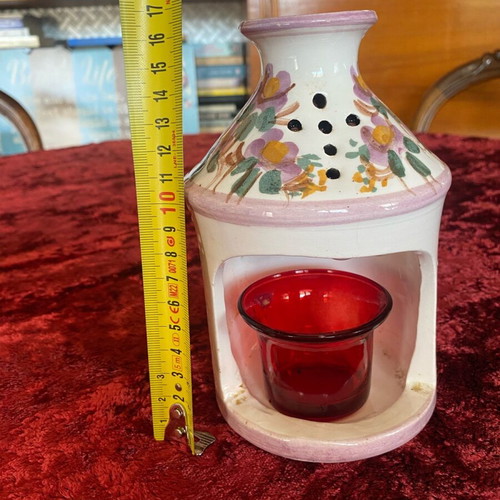 Ceramic candle holder used with handmade glass cup