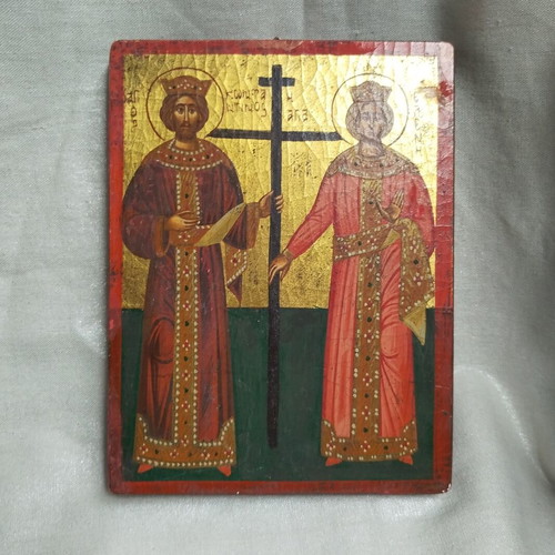 Handmade icon of Saints Constantine and Helen used