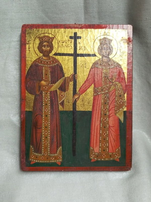 Handmade icon of Saints Constantine and Helen used