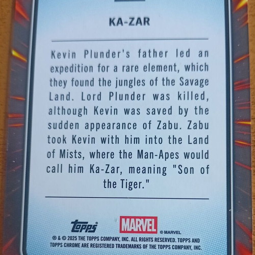 Topps Chrome Marvel Ka-Zar No 84 Blue & Red Spider Web Refractor like new