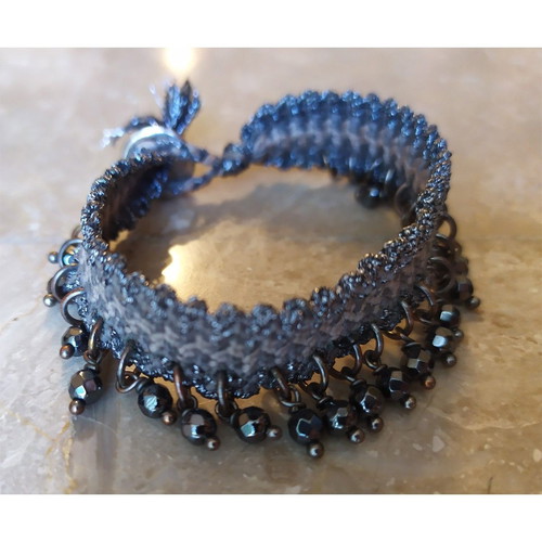 Antonia Karra Macrame bracelet with beads from hematite semiprecious stone new