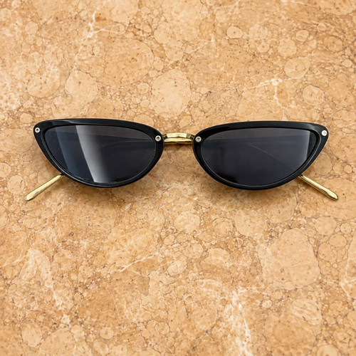 Women's cat eye sunglasses, black with gold details