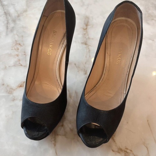 Sagiakos black peep-toe pumps satin look size 38 like new