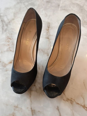 Sagiakos black peep-toe pumps satin look size 38 like new