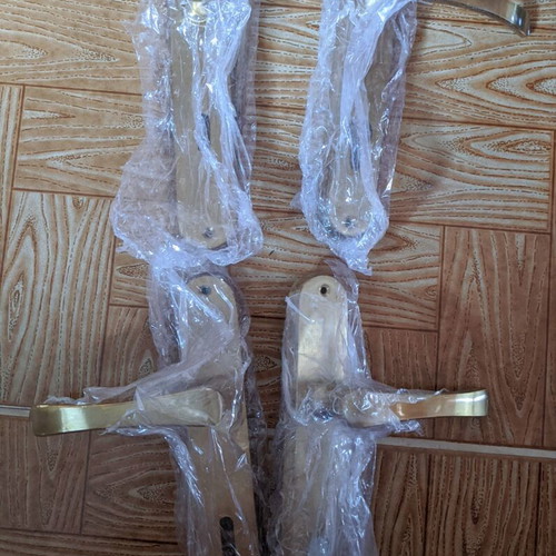 Door Handles with Plate Gold, 2 Pairs New