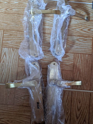 Door Handles with Plate Gold, 2 Pairs New