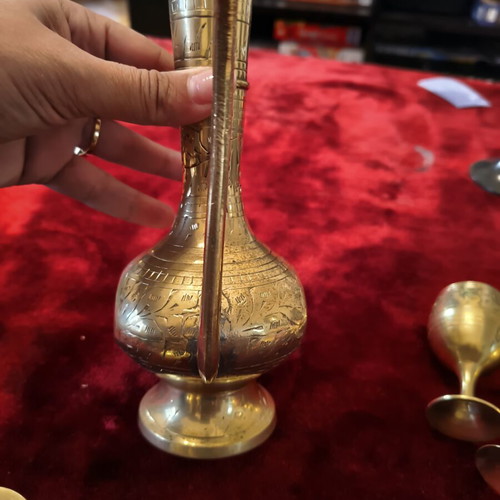 Vintage Oriental Brass Serving Set with Pitcher & 6 Cups