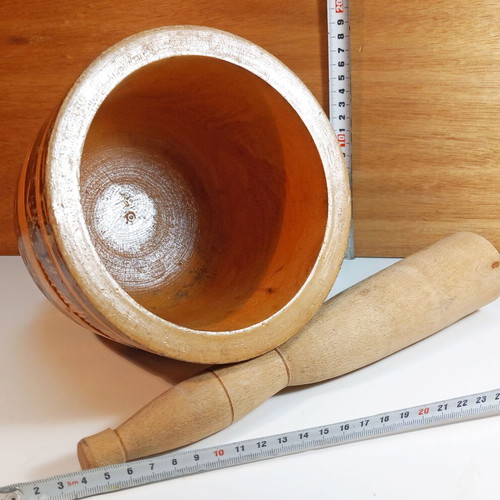 Wooden mortar with carved decoration like new