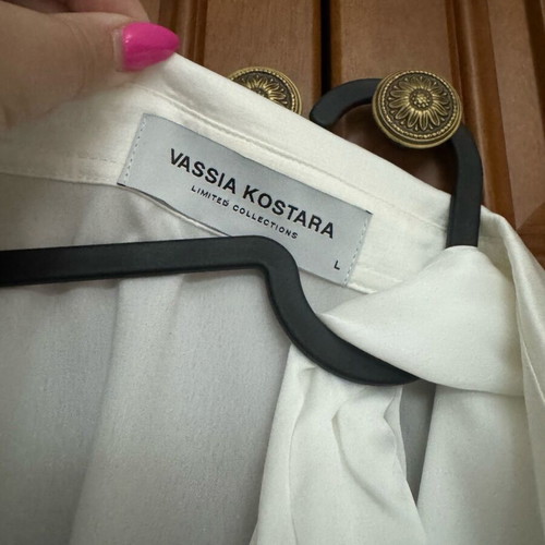 Vassia Kostara white satin bow shirt new