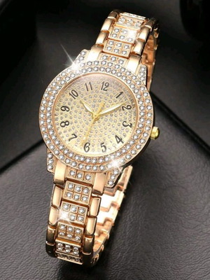 Women's wristwatch new with crystals, yellow gold
