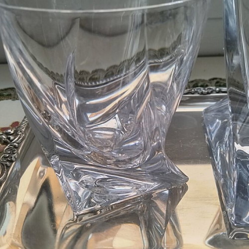 Bohemia Quadro whiskey set with decanter, glass and silver-plated tray