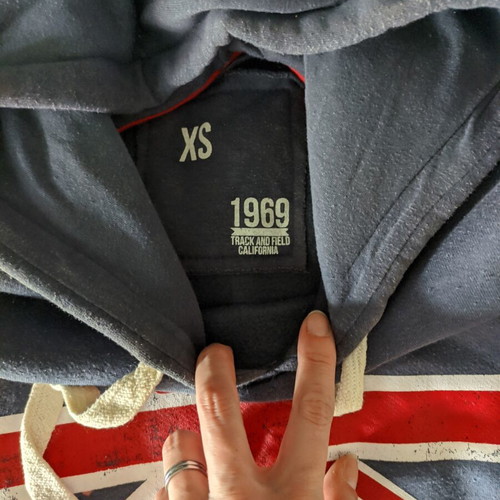 Women's Hoodie with England Flag used, size XS, blue