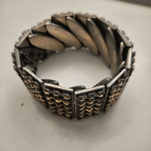 Statement bracelet cuff vintage 1980 used, brown and gold tone