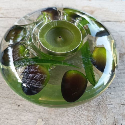 Vintage acrylic glass tealight holder with olive motif, like new