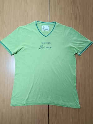 Guess by Marciano Vintage V-Neck T-Shirt lime green, like new, men's L