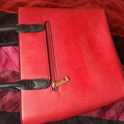 Women's bag new red black leather shoulder
