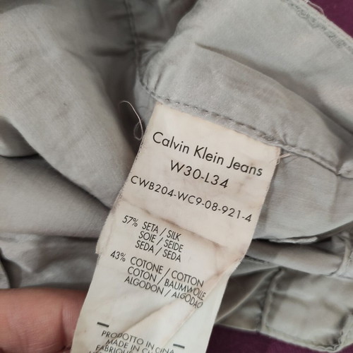 Calvin Klein Jeans silk pants used, medium size, silver gray