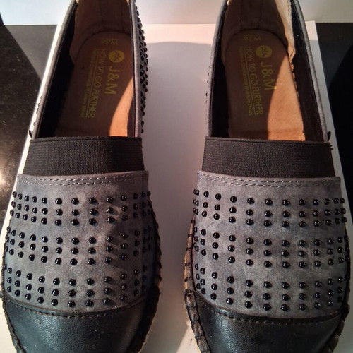 Espadrilles Joy & Mario new, black leather and grey fabric, size 36