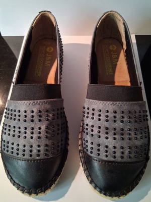 Espadrilles Joy & Mario new, black leather and grey fabric, size 36