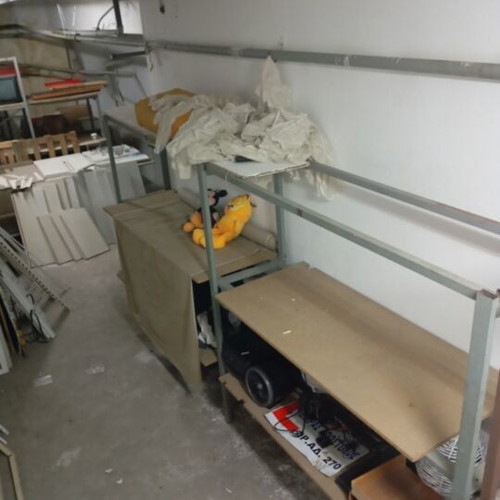 Heavy-Duty Metal Shelves like new with wooden surfaces