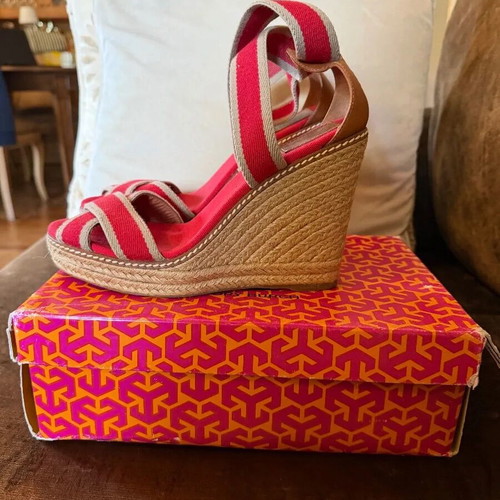 Tory Burch red and beige platform sandals like new, size 39.5